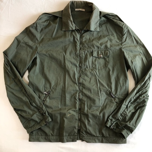 BOTTEGA VENETA Men’s  Green Olive Collared Full Zip Windbreaker Sz XL - Picture 1 of 16